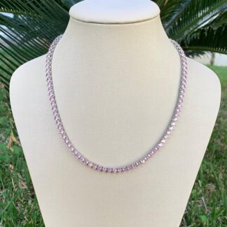 Colar Riviera com Zircônia Rosa em Ródio Branco