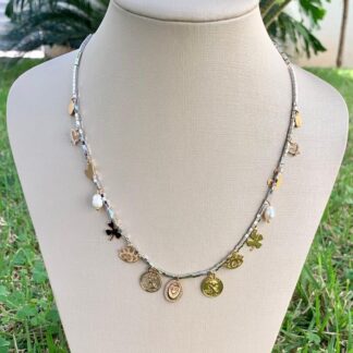 Colar Hematita Canutilho com Pingentes Banhado a Ouro18k