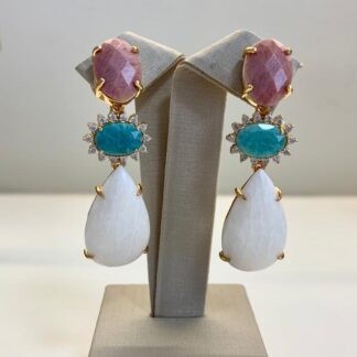 Brinco com Pedras Naturais Banhado a Ouro18k