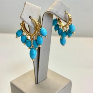 Brinco Argola Click com Pedra Natural howlita Turquesa Banhado a Ouro18k