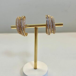 Brinco 4 Fileiras com Zircônias Brancas Banhado a Ouro18k