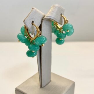 Brinco Argola Click com Pedra Natural Amazonita Banhado a Ouro18k