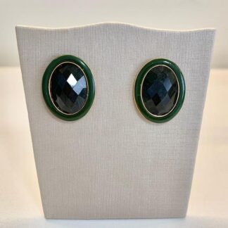 Brinco Oval Pedra Natural Jasper Verde Banhado a Ouro18k