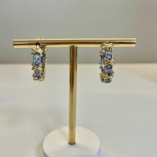 Brinco Argola Detalhes em X em Ródio Branco e Banho de Ouro18k