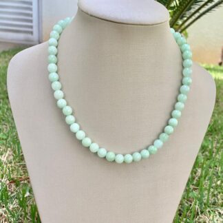 Colar Pedra Natural Jade Amazonita Banhado a Ouro18k