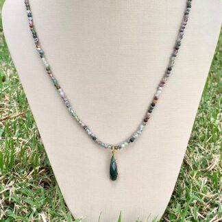 Colar Mix de Turmalina com Pingente de Esmeralda Banhado a Ouro18k