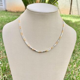 Colar Canutilho Duo em Ródio Branco e Banhado a Ouro18k