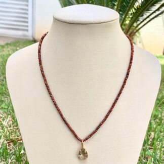 Colar Granada Laranja com Pingente Gota Green Gold Banhado a Ouro18k