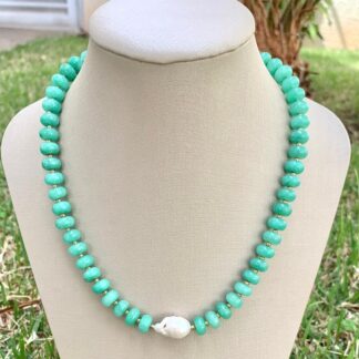 Colar Amazonita com Pingente de Pérola Banhado a Ouro18k