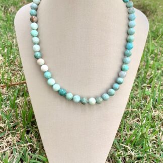 Colar Pedra Natural Amazonita Banhado a Ouro18k