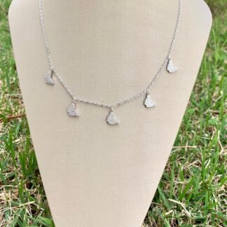 Colar Borboletas Cravejadas com Zircônias Brancas em Ródio Branco