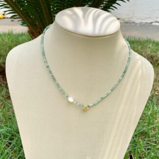 Colar Água Marinha Pingente de Abelha Banhado a Ouro18k