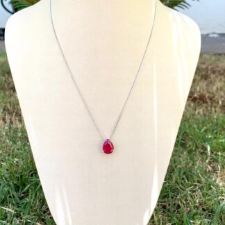 Colar Gota Lisa 10mm Rubi em Prata 925