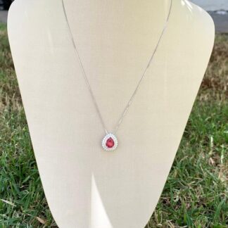 Colar Gota 7mm Rubi com Zircônias em Prata 925