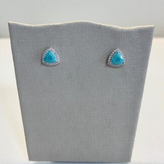 Brinco Nano Turquesa com Zircônias Brancas ao Redor em Prata 925