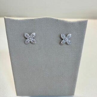 Brinco Flor M Cravejada de Zircônias Brancas em Prata 925