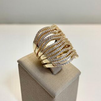 Anel 6 Curvas com Zircônias Brancas Banhado a Ouro18k