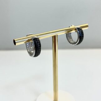 Brinco Argola Zircônia Negra e Zircônia Branca em Prata 925