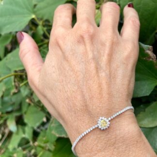 Pulseira Cravejada de Zircônias com Coração Yellow Fancy em Prata 925