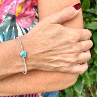 Pulseira Nano Turquesa Cravejada de Zircônias Brancas em Prata 925