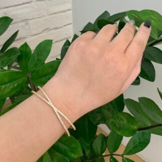 Bracelete X com Micro Zircônias Brancas Banhado a Ouro18k