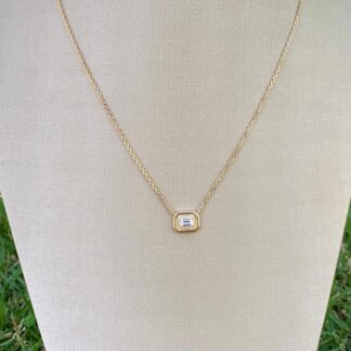 Colar Retangular com Zircônias Brancas em Prata 925 e Banho de Ouro18k