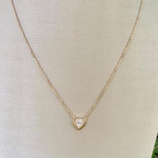 Colar Coração com Zircônias Brancas em Prata 925 e Banho de Ouro18k