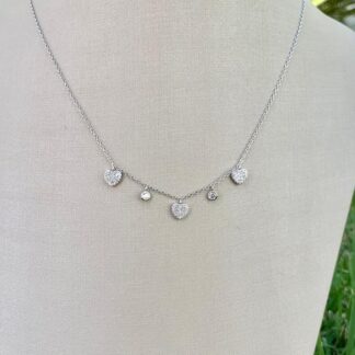 Colar 3 Corações Cravejados de Zircônias em Prata 925