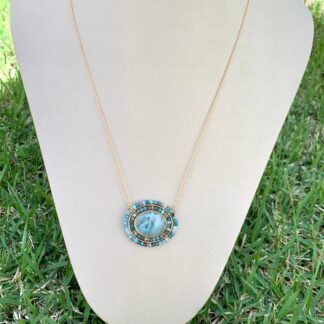 Colar Pedra Natural Apatita com Água Marinha Banhado a Ouro18k