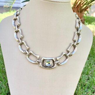 Colar Elos com Cristal em Zamac