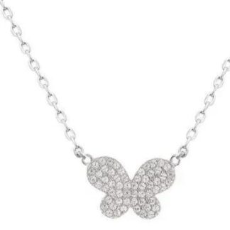 Colar Borboleta Cravejada de Zircônias Brancas em Prata 925