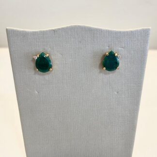 Brinco Gota Jade Esmeralda Banhado a Ouro18k