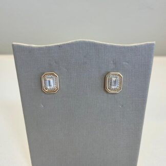 Brinco Hexágono com Retangular Central em Prata 925 com Banho de Ouro18k