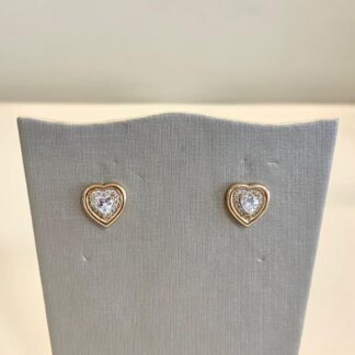 Brinco Coração com Pedra de Coração em Prata 925 e Banho de Ouro18k