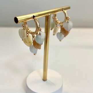 Brinco Argola com Corações de Amazonita Banhado a Ouro18k