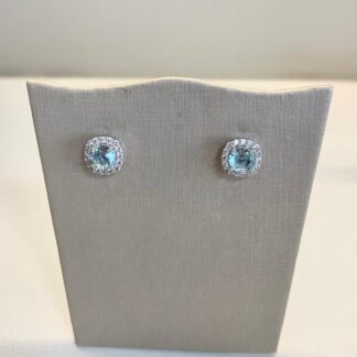 Brinco Quadrado Zircônia Azul em Ródio Branco