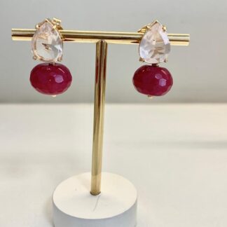 Brinco Rubi com Quartzo Rosa Banhado a Ouro18k