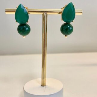 Brinco Jade Verde Banhado a Ouro18k