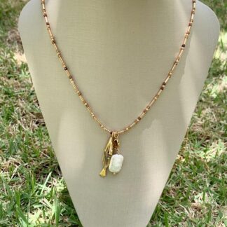 Colar Zircônia Rútilo e Quartzo Fume banhado a Ouro18k