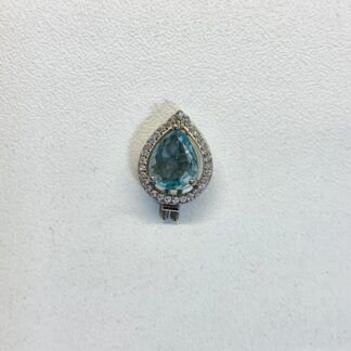 Pin Gota Zircônia Azul Em Ródio Branco
