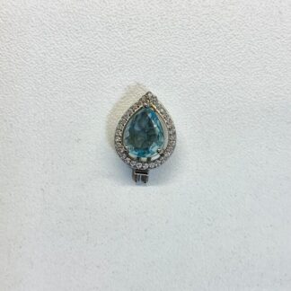 Pin Gota Zircônia Azul Em Ródio Branco