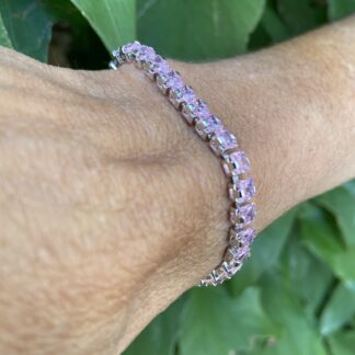 Pulseira Riviera com Cristais Rosas em Ródio.