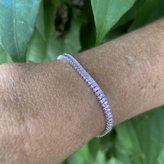 Pulseira Riviera Baguetada com Cristais Rosas em Ródio.