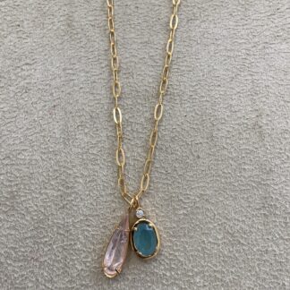 Colar de Elos com Pingentes de Pedras Naturais Banhado a Ouro18k