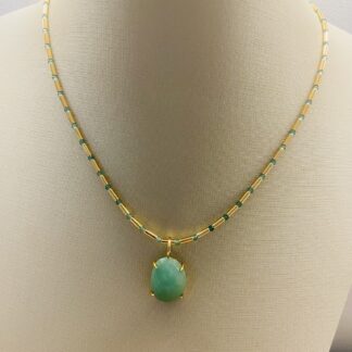 Colar de Canutilho com Pedra Natural de Quartzo Verde Banhado a Ouro18K