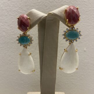 Brinco Mix de Pedras Naturais Banhado a Ouro18k