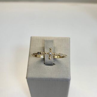 Anel Cruz com Zircônias Brancas Banhado a Ouro 18k