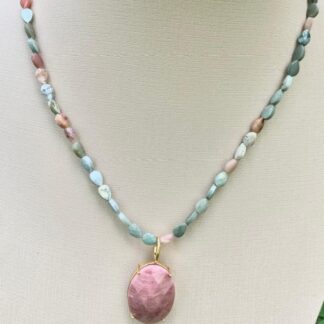 Colar Jaspe Policromo com Rodocrosita Banhado a Ouro18k