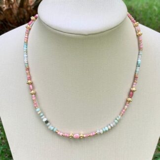 Colar Rodocrosita com Amazonita Banhado a Ouro18k