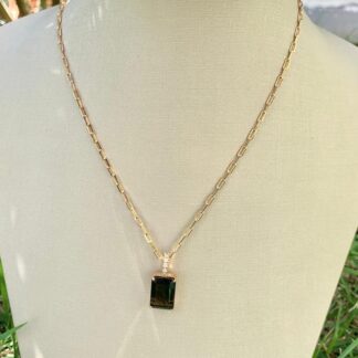 Colar Elos com Pingente de Quartzo Fumê Banhado a Ouro18k